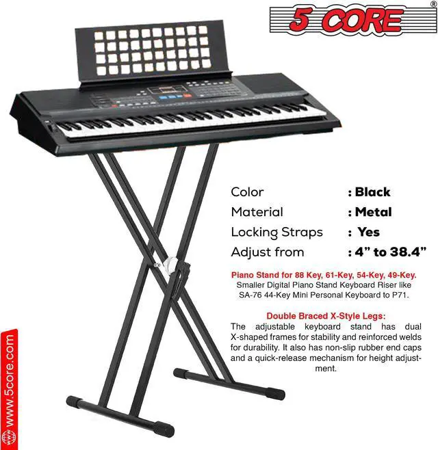 Alt view image 3 of 7 - 5 Core Piano Stand Double Braced w Gear Adjustable Keyboard Stands Metal X Style On Stage Keyboard Seat Durable & Sturdy -KS 2X GEAR