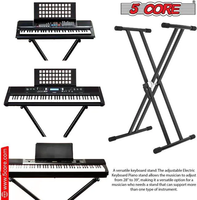 Alt view image 5 of 7 - 5 Core Piano Stand Double Braced w Gear Adjustable Keyboard Stands Metal X Style On Stage Keyboard Seat Durable & Sturdy -KS 2X GEAR