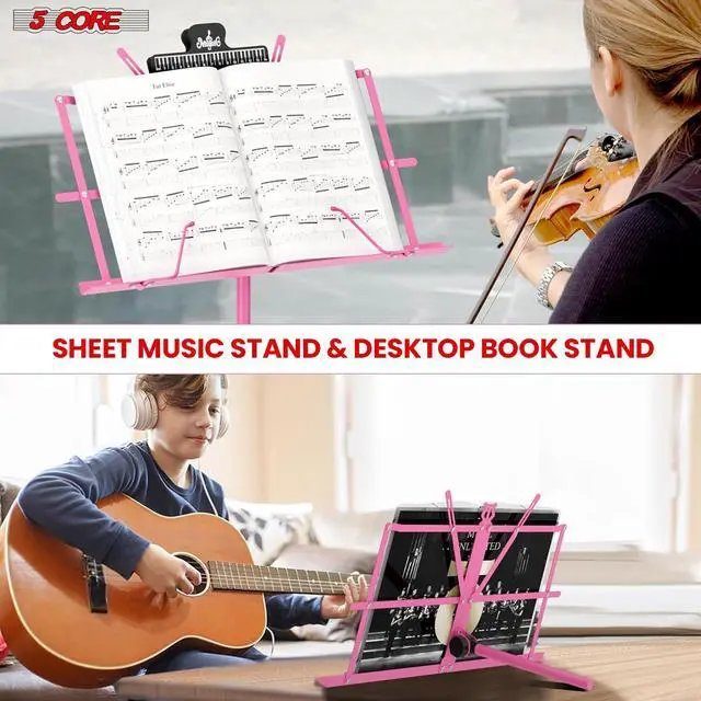 Alt view image 7 of 8 - 5 Core Sheet Music Stand 2 in 1 Dual Use Professional Portable Adjustable 28-67 Inch Folding Music Note Holder Tripod Stands Pink - MUS FLD 4S PNK WLGT
