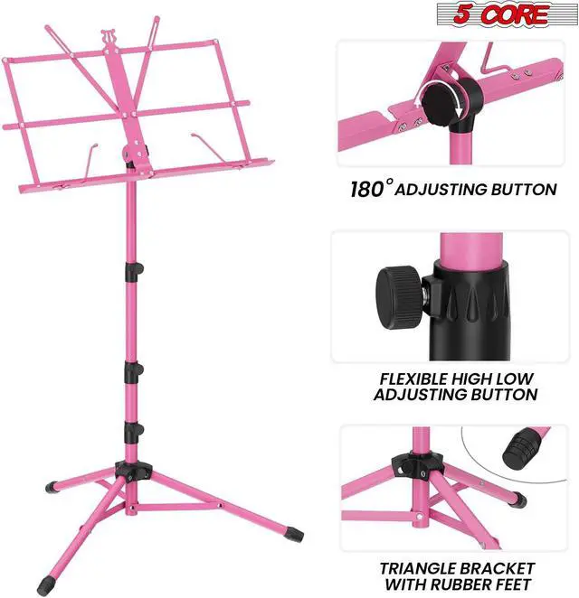 Alt view image 3 of 8 - 5 Core Sheet Music Stand 2 in 1 Dual Use Professional Portable Adjustable 28-67 Inch Folding Music Note Holder Tripod Stands Pink - MUS FLD 4S PNK WLGT