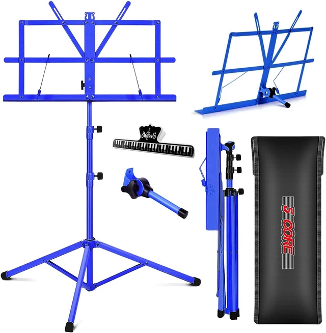 Main image of 5 Core Music Stand Height Adjustable Desktop Book Stands Portable Sheet Holder All Metal Bookstand Foldable Atril Para Partituras w Carrying Bag & Clip Blue - MUS FLD BLU