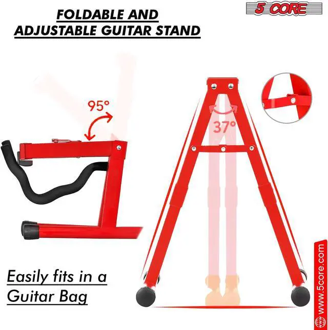 Alt view image 2 of 7 - 5 Core Guitar Stand Pair A Frame Shape w Soft Foam Arms Non Slip Rubber Supports Acoustic Electric Bass Ukulele Banjo for School Studio Stage Concerts Brown - GSS RED 2PCS