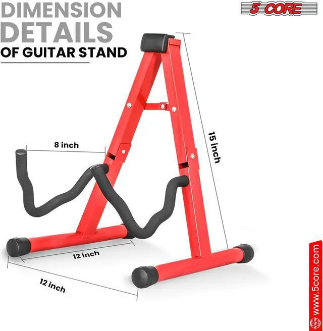 Alt view image 3 of 7 - 5 Core Guitar Stand Pair A Frame Shape w Soft Foam Arms Non Slip Rubber Supports Acoustic Electric Bass Ukulele Banjo for School Studio Stage Concerts Brown - GSS RED 2PCS