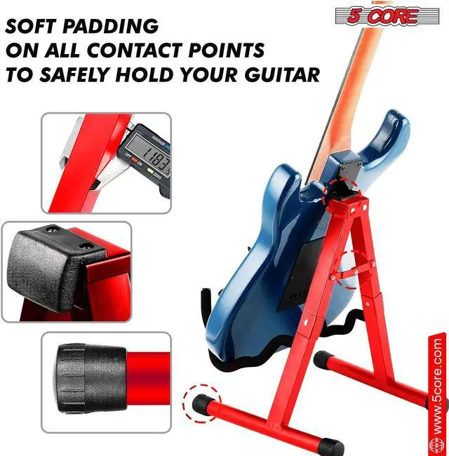 Alt view image 4 of 7 - 5 Core Guitar Stand Pair A Frame Shape w Soft Foam Arms Non Slip Rubber Supports Acoustic Electric Bass Ukulele Banjo for School Studio Stage Concerts Brown - GSS RED 2PCS