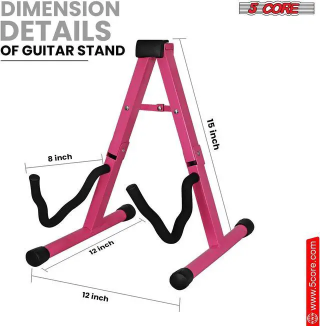 Alt view image 3 of 7 - 5 Core Guitar Stand Pair A Frame Shape w Soft Foam Arms Non Slip Rubber Supports Acoustic Electric Bass Ukulele Banjo Foldable for School Studio Stage Concerts Pink - GSS BPNK 2PCS