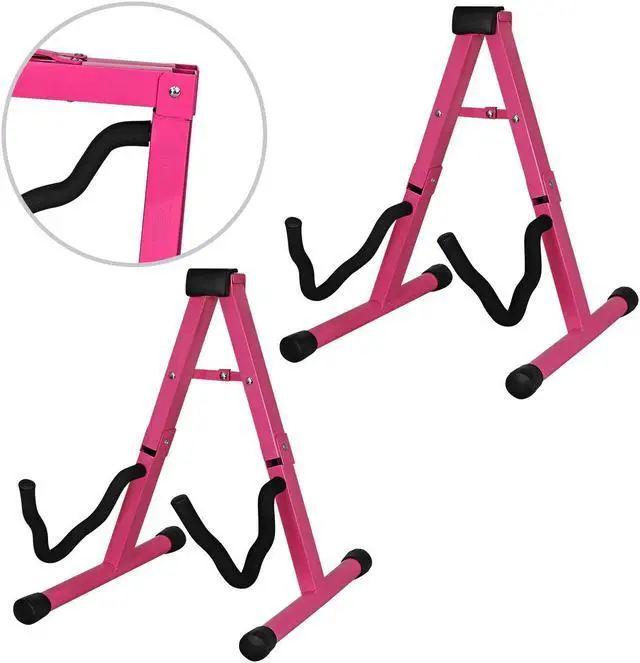 Main image of 5 Core Guitar Stand Pair A Frame Shape w Soft Foam Arms Non Slip Rubber Supports Acoustic Electric Bass Ukulele Banjo Foldable for School Studio Stage Concerts Pink - GSS BPNK 2PCS