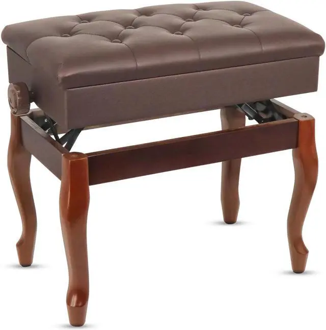 Main image of 5 Core Piano Bench Wooden Height Adjustable Keyboard Stool Heavy Duty Padded Cushioned Seat, Solid Sturdy Wooden Legs + Storage Brown - PNB WD HD BR