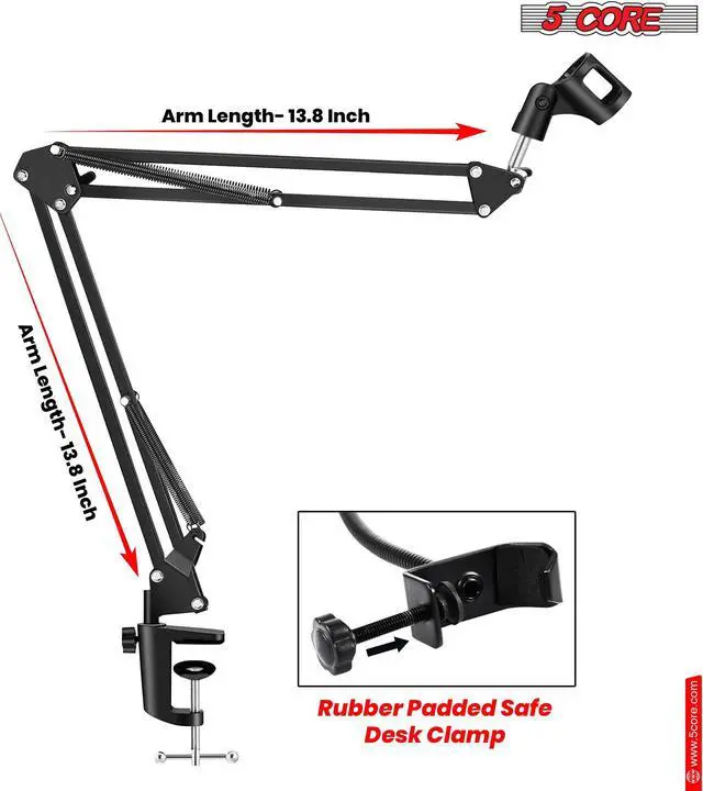 Alt view image 4 of 8 - 5 Core Professional Microphone Stand with Pop Filter Heavy Duty Microphone Suspension Scissor Arm Stand and Windscreen Mask Shield 5 Core RM STND 2 (with Pop Filter)