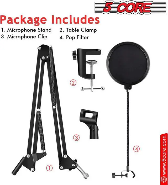 Alt view image 3 of 8 - 5 Core Professional Microphone Stand with Pop Filter Heavy Duty Microphone Suspension Scissor Arm Stand and Windscreen Mask Shield 5 Core RM STND 2 (with Pop Filter)