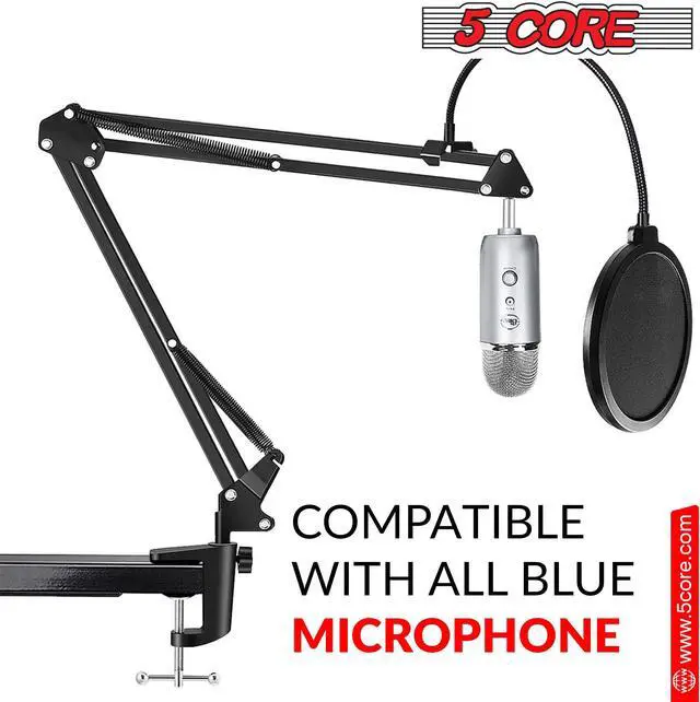 Alt view image 5 of 8 - 5 Core Professional Microphone Stand with Pop Filter Heavy Duty Microphone Suspension Scissor Arm Stand and Windscreen Mask Shield 5 Core RM STND 2 (with Pop Filter)
