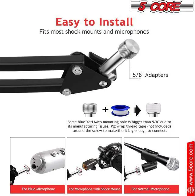 Alt view image 6 of 8 - 5 Core Professional Microphone Stand with Pop Filter Heavy Duty Microphone Suspension Scissor Arm Stand and Windscreen Mask Shield 5 Core RM STND 2 (with Pop Filter)
