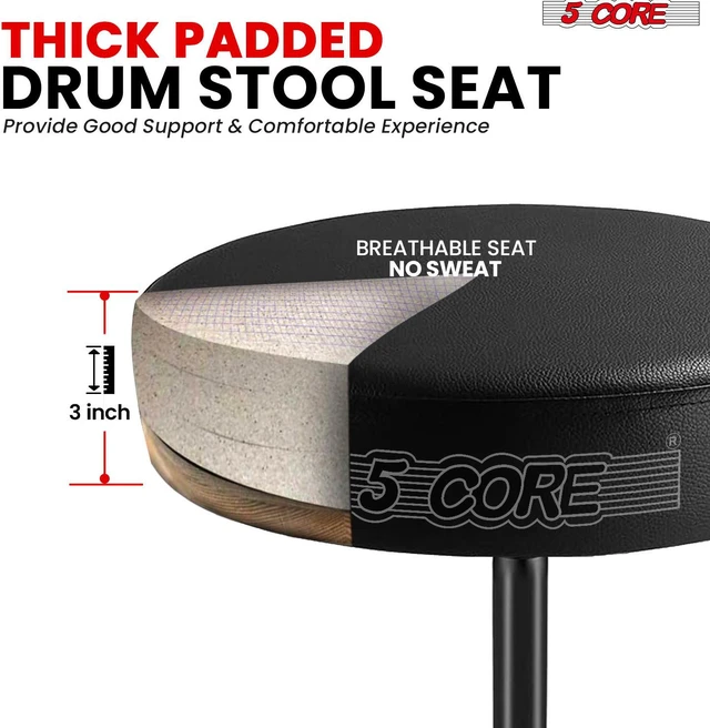 Alt view image 3 of 7 - 5 Core Drum Throne 3 Inch Thick Padded Comfortable Guitar Stool Drummer Chair Height Adjustable Musician Seat For Adults And Kids Black - DS 01 BLK