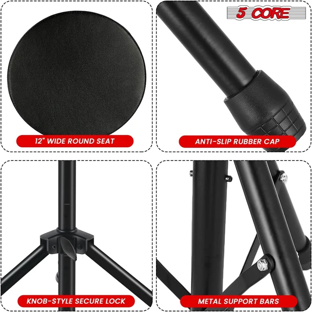 Alt view image 6 of 7 - 5 Core Drum Throne 3 Inch Thick Padded Comfortable Guitar Stool Drummer Chair Height Adjustable Musician Seat For Adults And Kids Black - DS 01 BLK