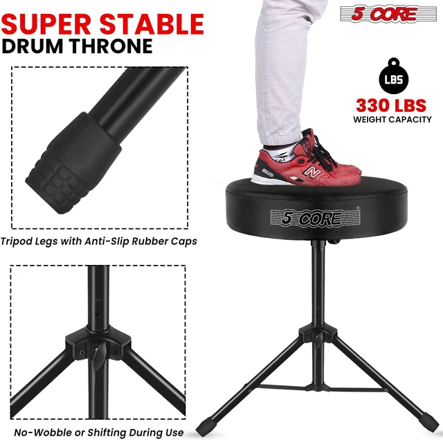 Alt view image 4 of 7 - 5 Core Drum Throne 3 Inch Thick Padded Comfortable Guitar Stool Drummer Chair Height Adjustable Musician Seat For Adults And Kids Black - DS 01 BLK