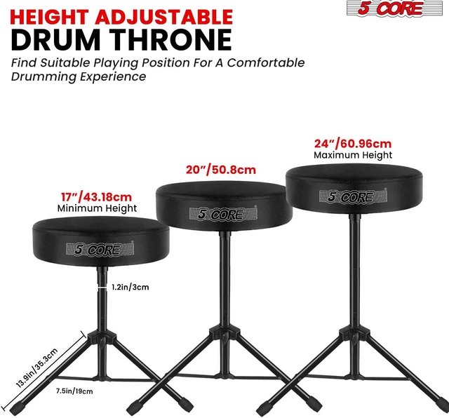 Alt view image 2 of 7 - 5 Core Drum Throne 3 Inch Thick Padded Comfortable Guitar Stool Drummer Chair Height Adjustable Musician Seat For Adults And Kids Black - DS 01 BLK