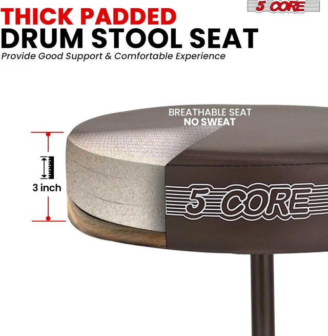 Alt view image 2 of 7 - 5 Core Drum Throne Height Adjustable guitar stool Thick Padded DJ Chair Seat with Anti Slip Feet Multipurpose Musician Chair for Adults and Kids Drummer Cello Guitar Player - DS 01 BR