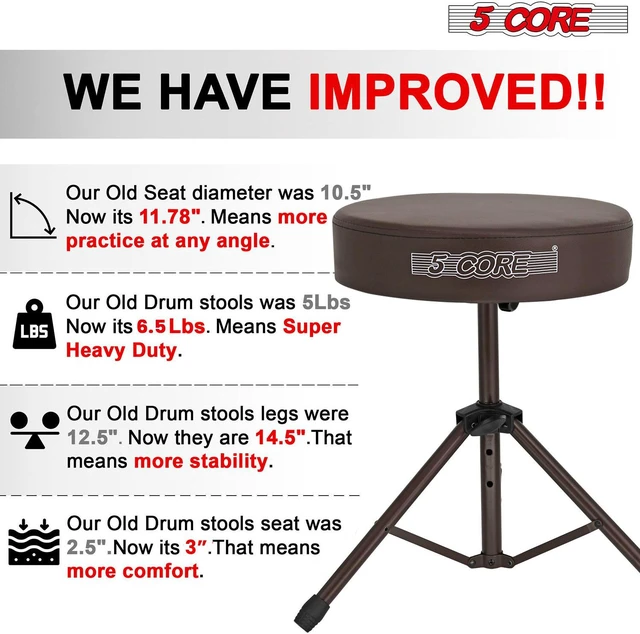 Alt view image 5 of 7 - 5 Core Drum Throne Height Adjustable guitar stool Thick Padded DJ Chair Seat with Anti Slip Feet Multipurpose Musician Chair for Adults and Kids Drummer Cello Guitar Player - DS 01 BR