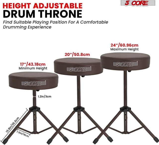 Alt view image 3 of 7 - 5 Core Drum Throne Height Adjustable guitar stool Thick Padded DJ Chair Seat with Anti Slip Feet Multipurpose Musician Chair for Adults and Kids Drummer Cello Guitar Player - DS 01 BR