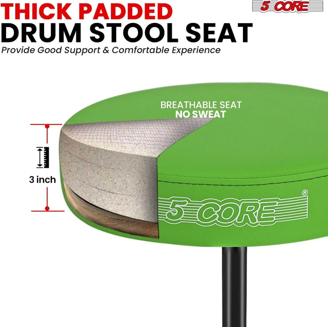 Alt view image 3 of 7 - 5 Core Drum Throne 3 Inch Thick Padded Comfortable Guitar Stool Drummer Chair Height Adjustable Musician Seat For Adults And Kids Green - DS 01 GR