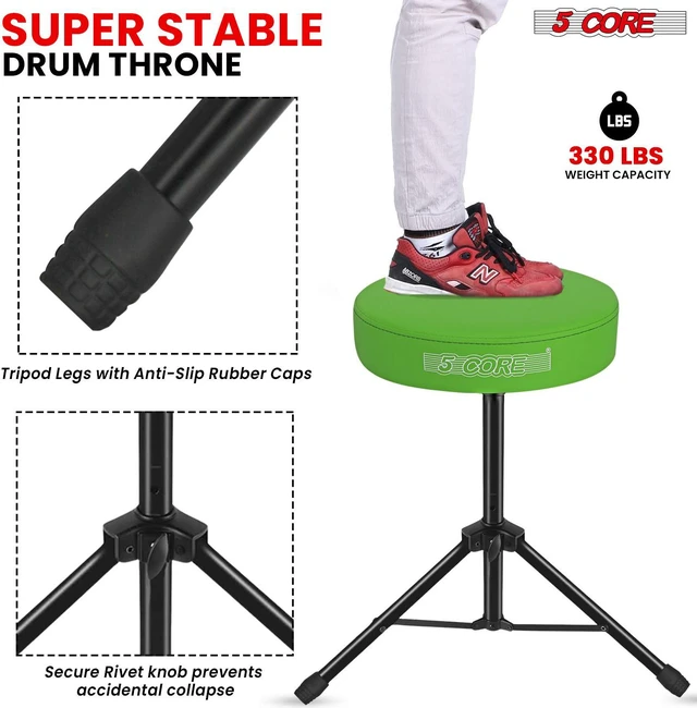 Alt view image 4 of 7 - 5 Core Drum Throne 3 Inch Thick Padded Comfortable Guitar Stool Drummer Chair Height Adjustable Musician Seat For Adults And Kids Green - DS 01 GR