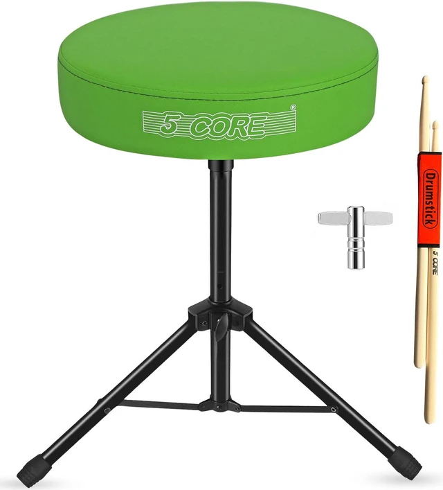 Main image of 5 Core Drum Throne 3 Inch Thick Padded Comfortable Guitar Stool Drummer Chair Height Adjustable Musician Seat For Adults And Kids Green - DS 01 GR