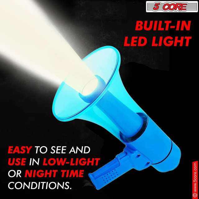 Alt view image 5 of 8 - 5 Core Megaphone Bullhorn Speaker Waterproof 50W Bull Horn Battery Power Cheer Megafono 800 Yards Range Loudspeaker W LED Light Siren Ergonomic Handle for Coaches Football Baseball Cheerleading -HW 18