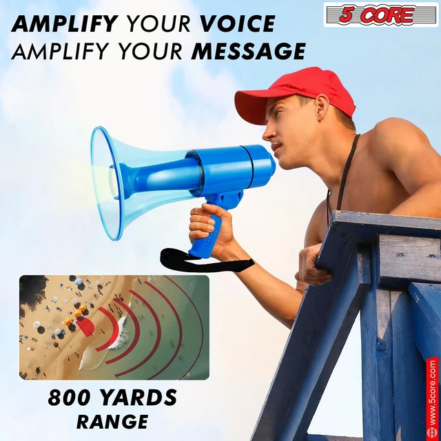 Alt view image 6 of 8 - 5 Core Megaphone Bullhorn Speaker Waterproof 50W Bull Horn Battery Power Cheer Megafono 800 Yards Range Loudspeaker W LED Light Siren Ergonomic Handle for Coaches Football Baseball Cheerleading -HW 18