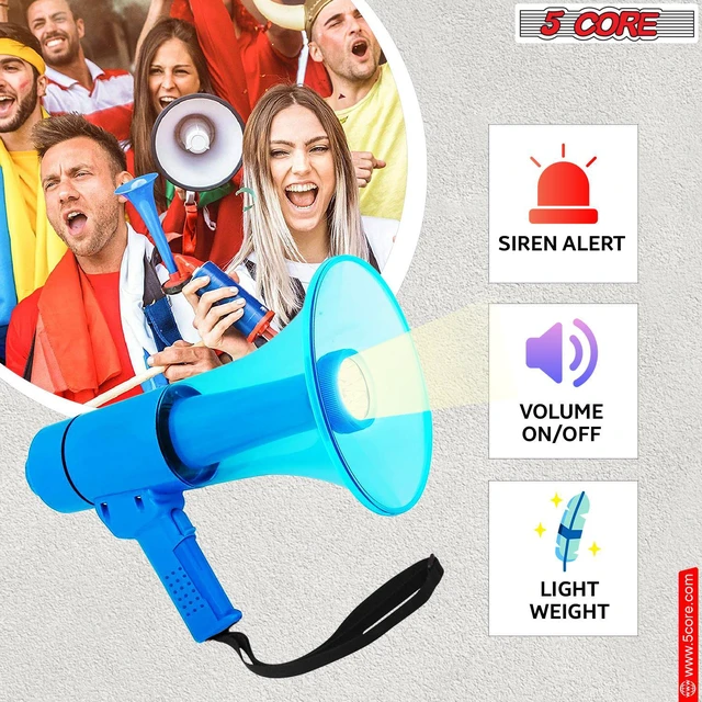 Alt view image 7 of 8 - 5 Core Megaphone Bullhorn Speaker Waterproof 50W Bull Horn Battery Power Cheer Megafono 800 Yards Range Loudspeaker W LED Light Siren Ergonomic Handle for Coaches Football Baseball Cheerleading -HW 18
