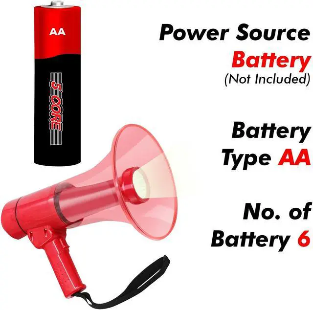Alt view image 3 of 7 - 5 CORE 50W Compact Portable Waterproof MegaphoneAll Weather Bullhorn with Flashlight Reliable & Rechargeable PA Speaker, Adjustable Volume, Loud Alarm Siren for Indoor & Outdoor Use - HW 18 WP RED
