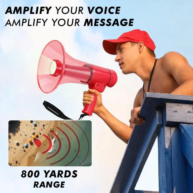 Alt view image 6 of 7 - 5 CORE 50W Compact Portable Waterproof MegaphoneAll Weather Bullhorn with Flashlight Reliable & Rechargeable PA Speaker, Adjustable Volume, Loud Alarm Siren for Indoor & Outdoor Use - HW 18 WP RED