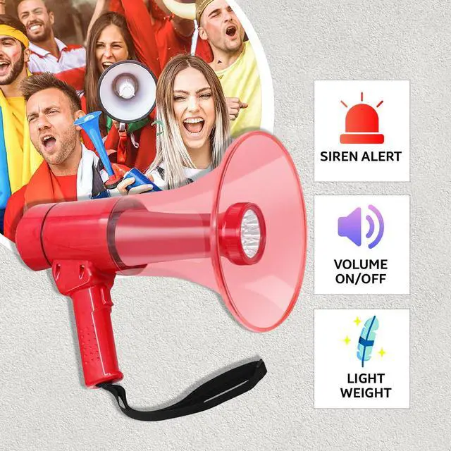 Alt view image 7 of 7 - 5 CORE 50W Compact Portable Waterproof MegaphoneAll Weather Bullhorn with Flashlight Reliable & Rechargeable PA Speaker, Adjustable Volume, Loud Alarm Siren for Indoor & Outdoor Use - HW 18 WP RED