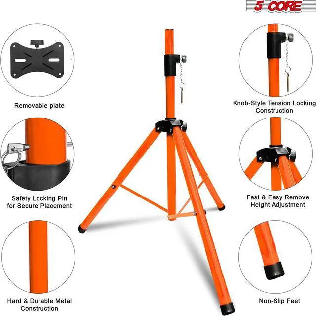 Alt view image 3 of 7 - 5 Core Speaker Stand Pair Tripod Floor Heavy Duty Adjustable Up to 48 Inch DJ Studio kanto Monitor Stands Pole Mount - SS HD 2PK ORG 4FT Bag