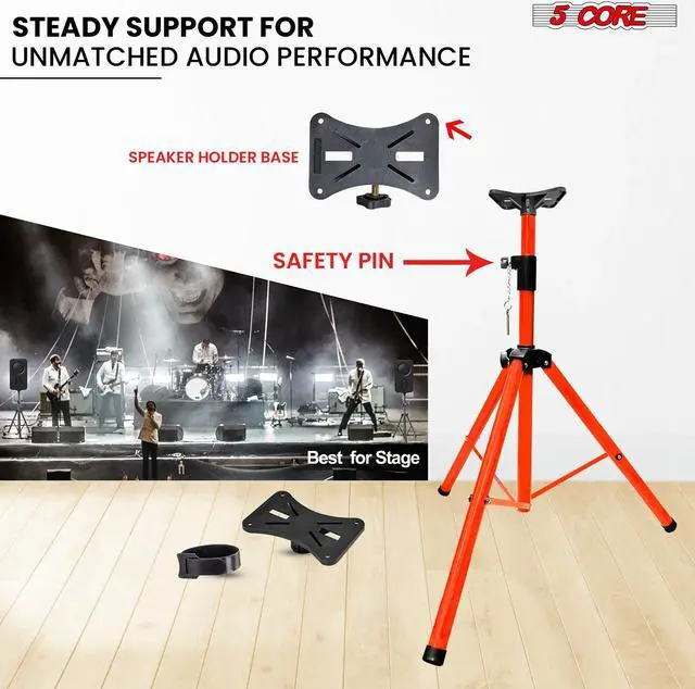 Alt view image 5 of 7 - 5 Core Speaker Stand Pair Tripod Floor Heavy Duty Adjustable Up to 48 Inch DJ Studio kanto Monitor Stands Pole Mount - SS HD 2PK ORG 4FT Bag