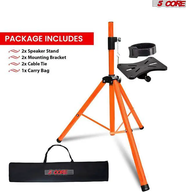 Alt view image 7 of 7 - 5 Core Speaker Stand Pair Tripod Floor Heavy Duty Adjustable Up to 48 Inch DJ Studio kanto Monitor Stands Pole Mount - SS HD 2PK ORG 4FT Bag