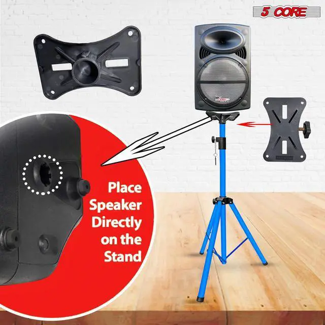 Alt view image 6 of 7 - 5 Core Speaker Stand Tripod Floor Adjustable Up to 48 Inch DJ Studio Monitor kanto Stands Pole Mount - SS HD 1PK Sky BLU 4FT