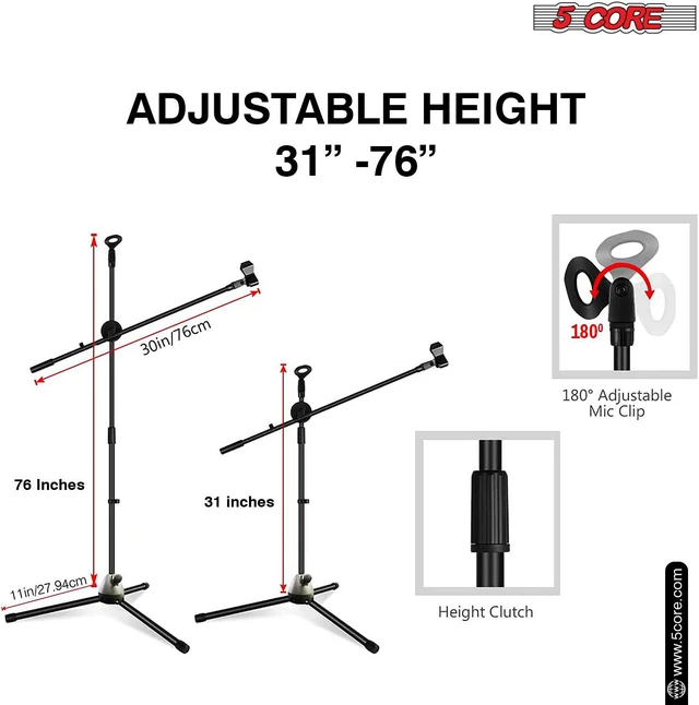 Alt view image 2 of 7 - 5 Core Tripod Mic Stand Adjustable Heavy Duty Floor Holder Microphone Boom Arm