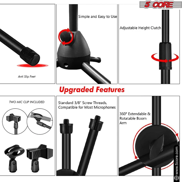 Alt view image 4 of 7 - 5 Core Tripod Mic Stand Adjustable Heavy Duty Floor Holder Microphone Boom Arm