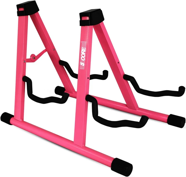 Main image of 5 Core Double Guitar Stand Floor Adjustable Heavy Duty A Frame Universal Folding Acoustic Electric Bass Mandolin Banjo Violin Holder Stands For On Stage Studio GSS 2N1 PNK