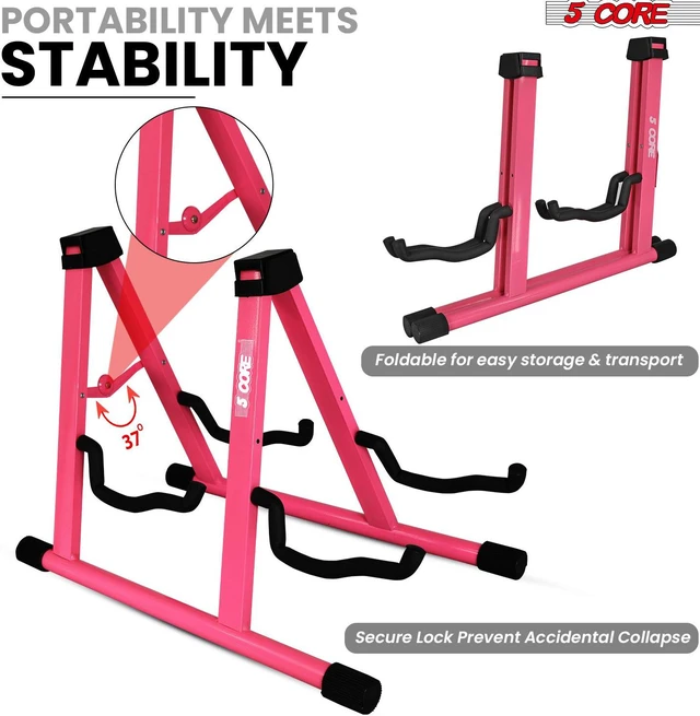 Alt view image 6 of 7 - 5 Core Double Guitar Stand Floor Adjustable Heavy Duty A Frame Universal Folding Acoustic Electric Bass Mandolin Banjo Violin Holder Stands For On Stage Studio GSS 2N1 PNK