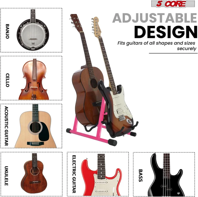 Alt view image 2 of 7 - 5 Core Double Guitar Stand Floor Adjustable Heavy Duty A Frame Universal Folding Acoustic Electric Bass Mandolin Banjo Violin Holder Stands For On Stage Studio GSS 2N1 PNK