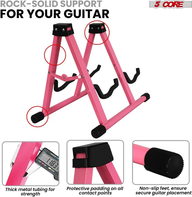 Alt view image 5 of 7 - 5 Core Double Guitar Stand Floor Adjustable Heavy Duty A Frame Universal Folding Acoustic Electric Bass Mandolin Banjo Violin Holder Stands For On Stage Studio GSS 2N1 PNK