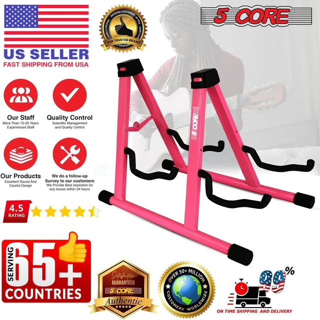 Alt view image 7 of 7 - 5 Core Double Guitar Stand Floor Adjustable Heavy Duty A Frame Universal Folding Acoustic Electric Bass Mandolin Banjo Violin Holder Stands For On Stage Studio GSS 2N1 PNK