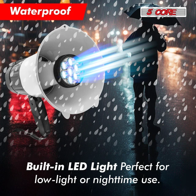 Alt view image 4 of 11 - 5 Core Megaphone Bullhorn Speaker 30W Professional Bull Horn Battery Power Cheer Megafono 800 Yard Range Loudspeaker w Siren LED Light Recording Ergonomic Handle for Coaches Football Baseball