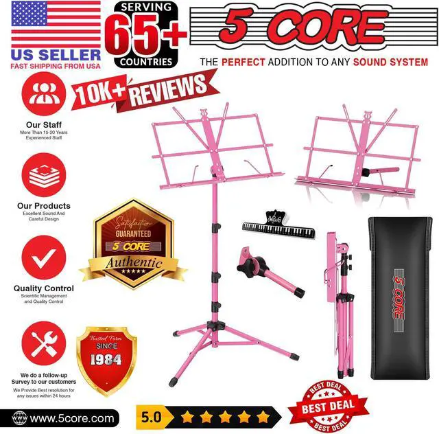 Alt view image 7 of 8 - 5 Core Music Stand 2 in 1 Dual Use Sheet Music Professional Portable Adjustable 27.6-67 Inch Folding Music Note Holder Tripod Stands Pink MUS FLD 4S PNK