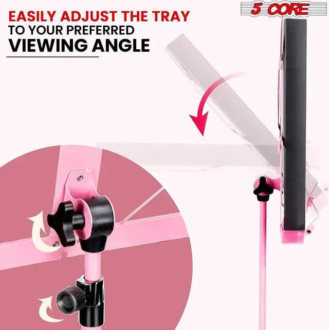 Alt view image 4 of 8 - 5 Core Music Stand 2 in 1 Dual Use Sheet Music Professional Portable Adjustable 27.6-67 Inch Folding Music Note Holder Tripod Stands Pink MUS FLD 4S PNK