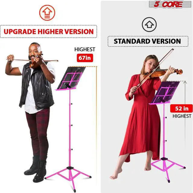 Alt view image 2 of 8 - 5 Core Music Stand 2 in 1 Dual Use Sheet Music Professional Portable Adjustable 27.6-67 Inch Folding Music Note Holder Tripod Stands Pink MUS FLD 4S PNK