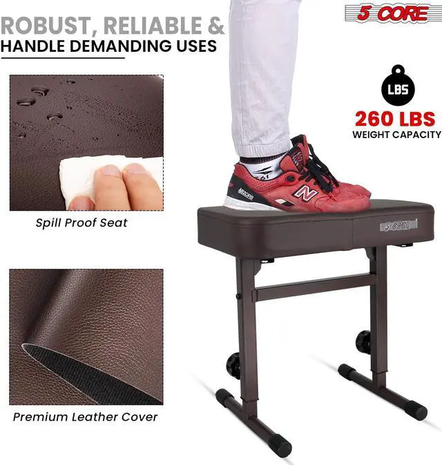 Alt view image 3 of 8 - 5 CORE Keyboard Bench Piano Stool T Style Brown Thick Padded Cushion Seat | Height Adjustable 17 to 22 inch | Keyboard Chair (PU Leather) - KBB H-ADJ BR