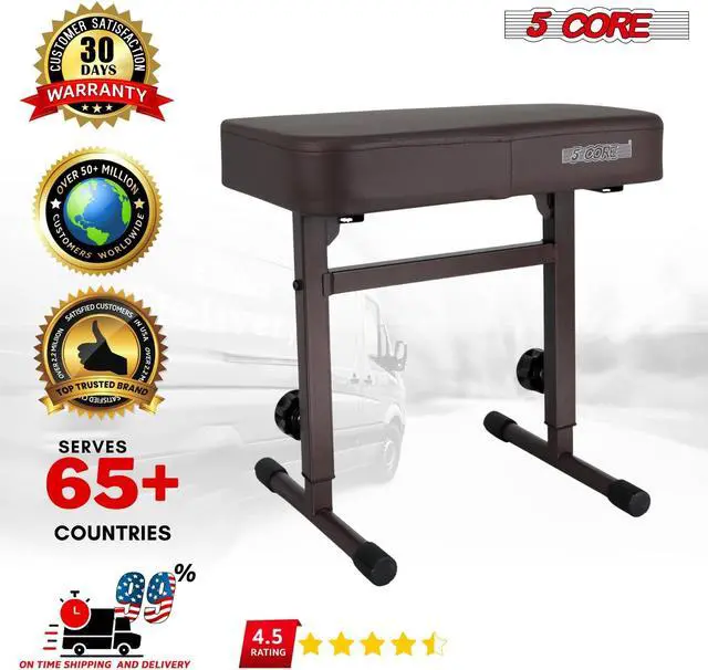 Alt view image 7 of 8 - 5 CORE Keyboard Bench Piano Stool T Style Brown Thick Padded Cushion Seat | Height Adjustable 17 to 22 inch | Keyboard Chair (PU Leather) - KBB H-ADJ BR