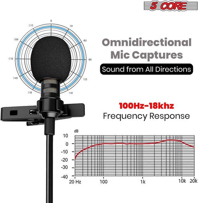 Alt view image 3 of 15 - 5 Core Premium Lavalier Microphone Lapel Clip-on Mini Wired Omnidirectional Condenser Mic for Podcasting, Recording, Vlogging, Android, Smartphone, DSLR, Camera, Computer, Laptop