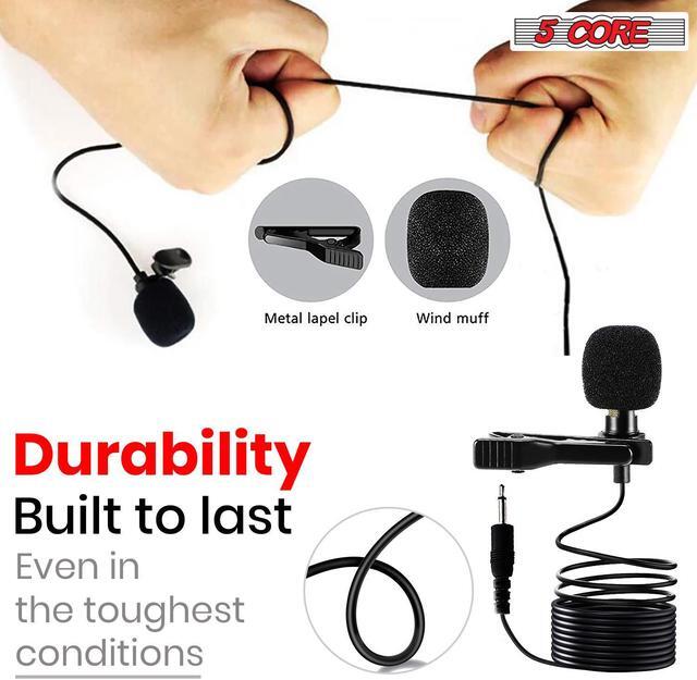 Alt view image 6 of 15 - 5 Core Premium Lavalier Microphone Lapel Clip-on Mini Wired Omnidirectional Condenser Mic for Podcasting, Recording, Vlogging, Android, Smartphone, DSLR, Camera, Computer, Laptop